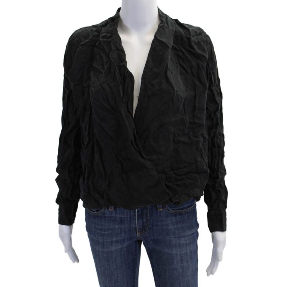 Blaque Label Womens Textured Long Sleeve Collar Button Up Blouse Black Size M